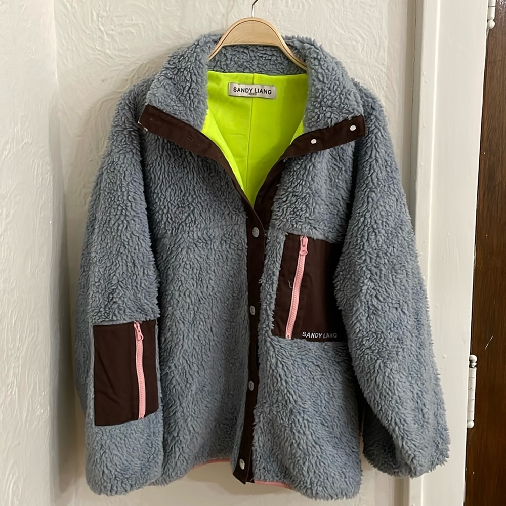 SANDY LIANG Women's Tooth Fleece Jacket Size L In Light Blue